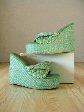 LEMONADE Green Platform Braided Wedges Sandals Size 9